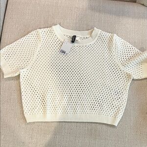 H&M Ivory Knit Short Sleeve Sweater